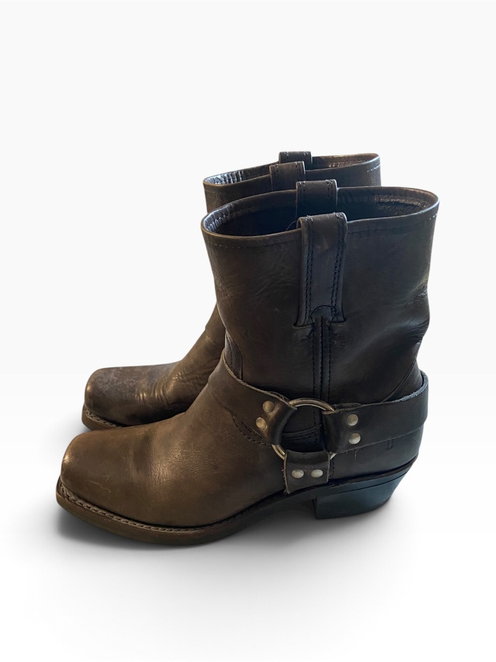 FRYE Black / Brown Leather Harness Ankle Boots - Women's Size 8R